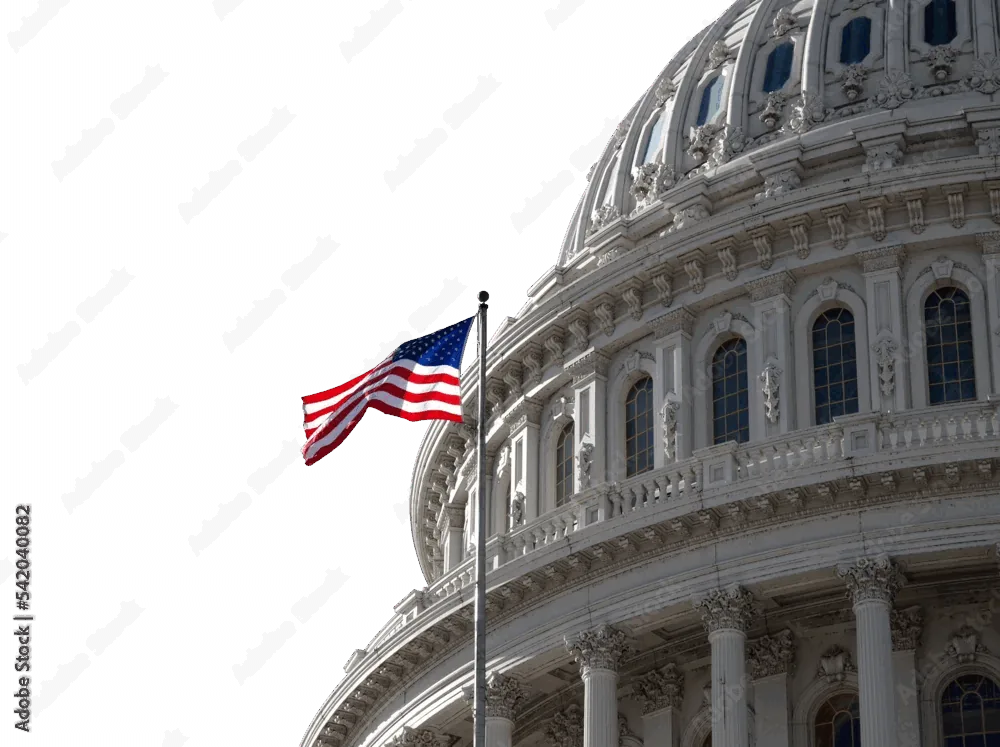 US Capitol dome with an American flag